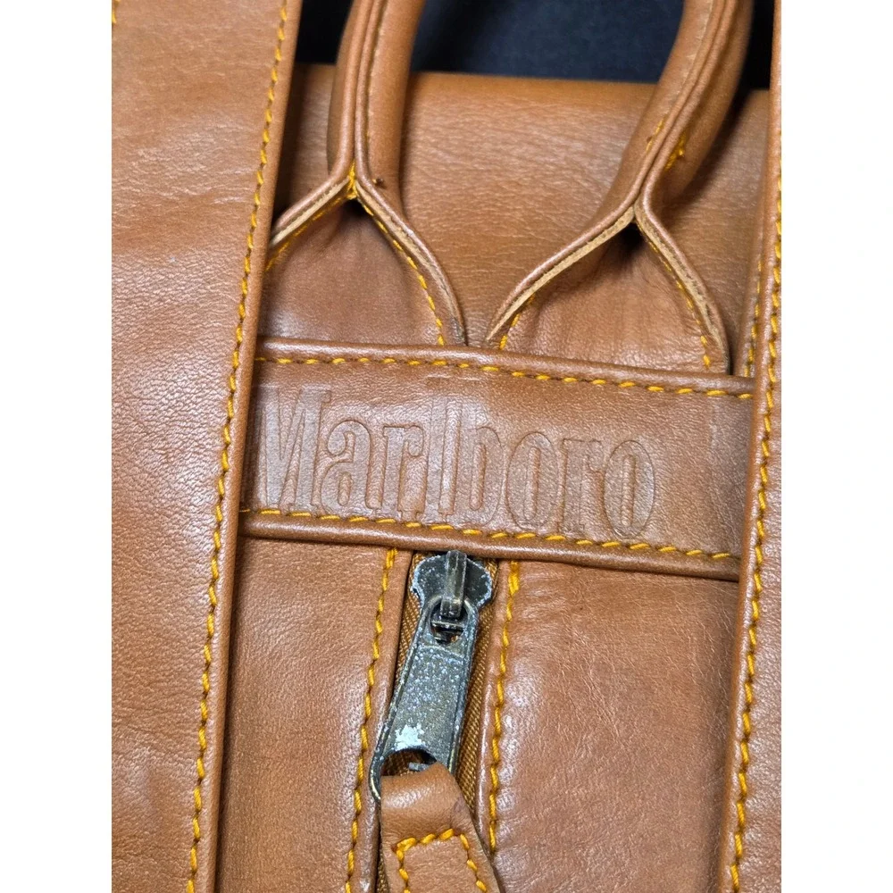 Vintage Marlboro Adventure Team‎ Tan Leather Backpack Rucksack Drawstring Bag